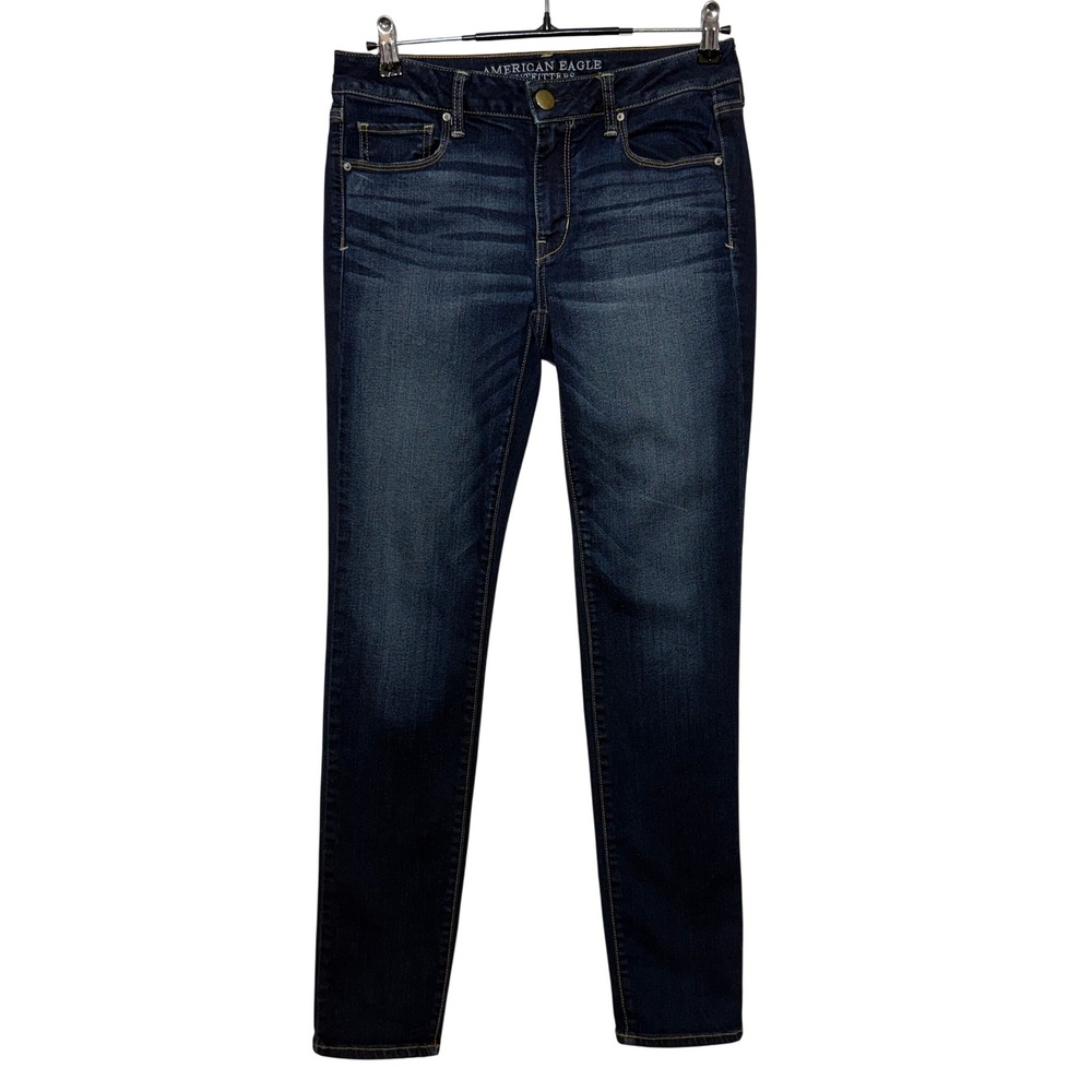 American Eagle‎ Jeans Womens 8 30x31 Long Blue Skinny Super Stretch Dark Wash